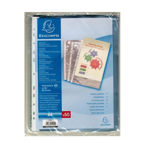 Pochettes Transparentes Perforées Lisses En Polypropylène Par 50