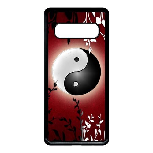Coque pour smartphone - Ying yang rouge - compatible avec samsung Galaxy S10 - Plastique - bord Noir