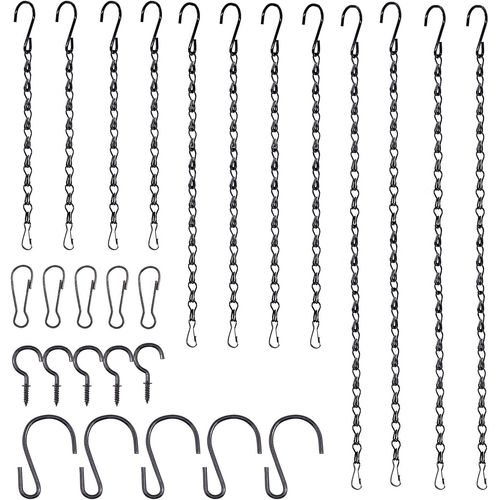 Mevronisshop-Lot De 27 Chaînes De Suspension Noires Assorties De 3 Tailles Avec Crochet En Métal, Chaîne De Suspension En Métal Pour Mangeoires, Lanternes, Ornements Décoratifs (24.9 Cm/50.9 Cm/89.9