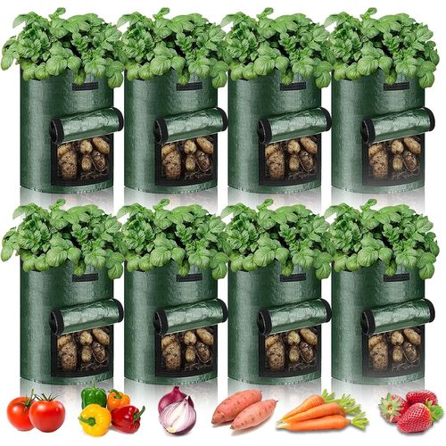 Lot de 6 sacs de culture de jardin-2.5 litres-Pots de culture pour pommes de terre,tomates,carottes et autres légumes-Conteneur épais et résistant avec fenêtre et poignées-Vert foncé