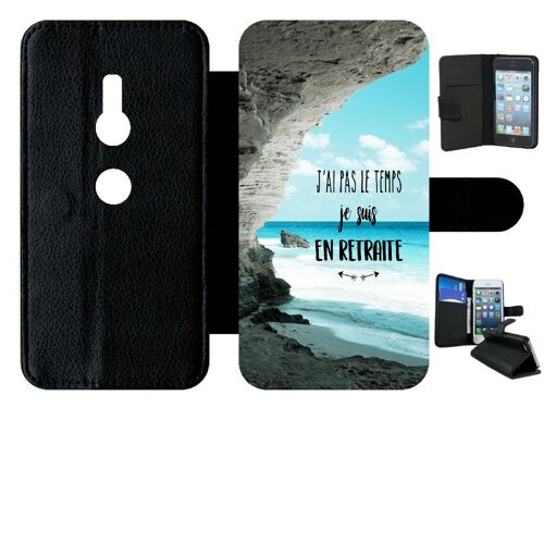 Etui A Rabat - J Ai Pas Le Temps Je Suis En Retraite Paysage Mer - Compatible Avec Sony Xperia Xz2 - Simili-Cuir - Bord Noir