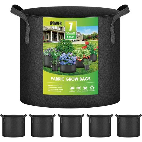 Lot de 5 Sacs de Culture en Tissu Non tissé avec poignées à Sangle pour Jardin et Plantation,Noir,28 litres