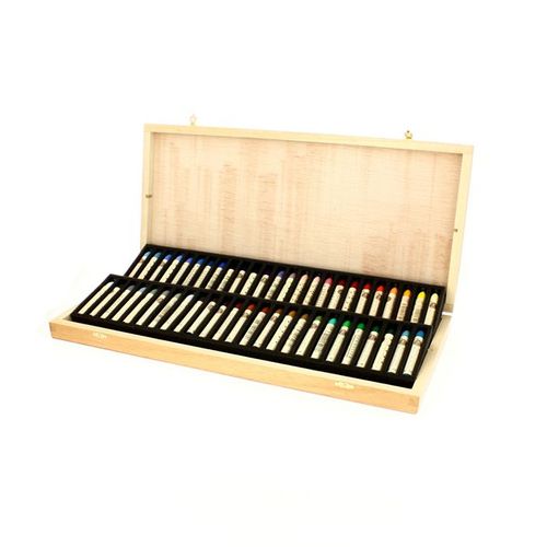 Coffret En Bois Pastels À L Huile Assortiment De 50 Couleurs Universelles