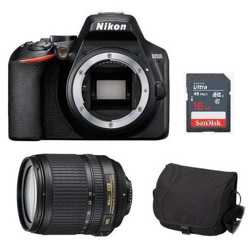 NIKON D3500 reflex 24.2 mpix Black + objectif AF-S 18-105MM F3.5-5.6G ED VR + camera Bag + 16gb SD card