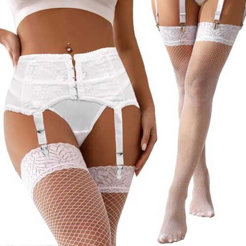 Kalanka-Porte Jarretelle Femme Sexy Ensemble Avec Bas Grande Taille Porte Jarretelle Dentelle Taille Haut Pince Bas Resille Autofixant Resistant Guepiere Collant Tenu Hot Ensemble Lingerie Hot