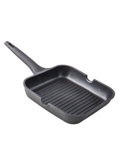 Grill En Fonte D'aluminium Rayé Xylan Manche Fixe 28cm