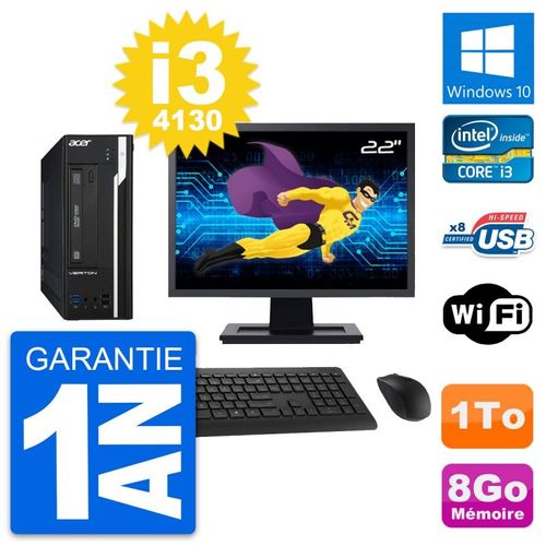 PC Acer X2632G SFF Ecran 22" Intel i3-4130 RAM 8Go Disque 1To Windows 10 Wifi