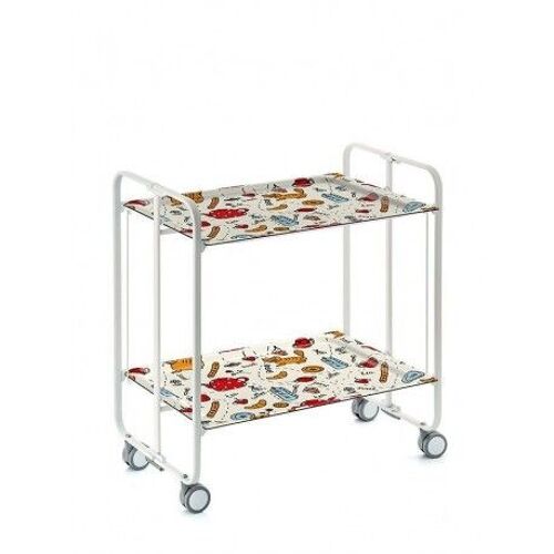 DON HIERRO - Desserte pliante BAUHAUS avec roulettes, Structure blanche, 2 niveaux, 4 positions-53