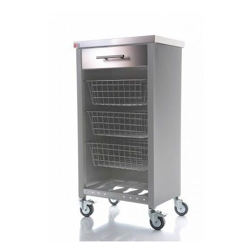 DON HIERRO - Chariot de cuisine à roulettes CHELSEA ¿ Plan inox, 3 paniers, tiroir et casier à bouteilles-Gris
