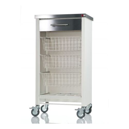 DON HIERRO - Chariot de cuisine à roulettes CHELSEA ¿ Plan inox, 3 paniers, tiroir et casier à bouteilles-Blanc