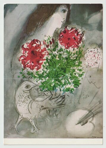 Carte Postale Marc Chagall,Femme Bouquet Et Oiseau,1952/1953,65.5 X 50.5 Cm,Collection Stedelijk Museum Amsterdam