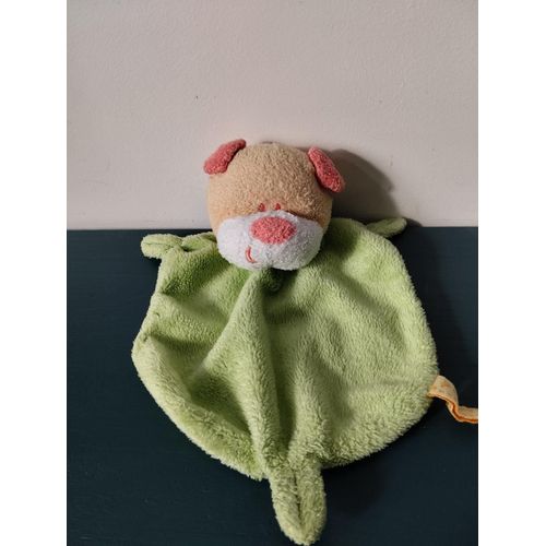 Doudou Plat Chien Vert Oreilles Rose Kimbaloo