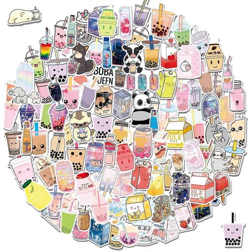 100pcs Bubble Tea Pearl Milk Tea Stickers, Autocollants Imperméables En Vinyle Pour Les Bouteilles D'eau Pour Ordinateur Portable Scrapbooking Mignon Esthétique Boissons Autocollants