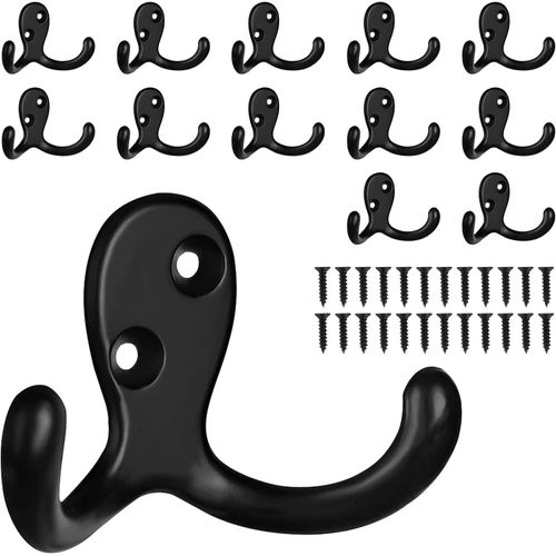 Lot De 12 Crochets Muraux Noirs Avec Vis Et Chevilles,Crochets Muraux Très Résistants,Crochets Pour Manteau,Écharpe,Sac,Serviette,Clés,Casquette,Gobelet,Chapeau
