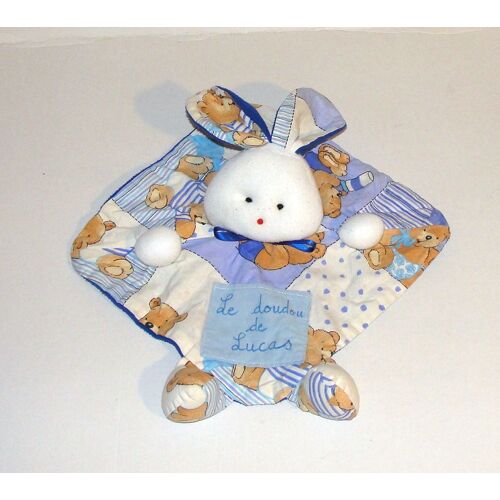 Doudou Lapin Décoré D'ours Dessus En Tissus Le Doudou De Lucas