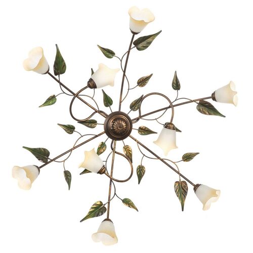 Onli Miranda Plafonnier Semi-Encastré À Bras Multiples, Or Antique, Abat-Jour En Verre