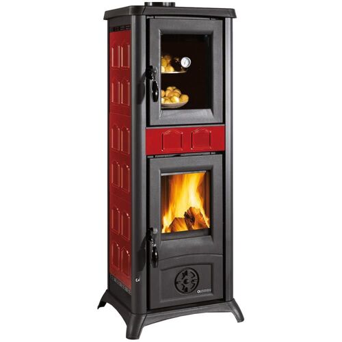 Poêle à bois 7KW bordeaux avec four 19l chauffage GEMMA