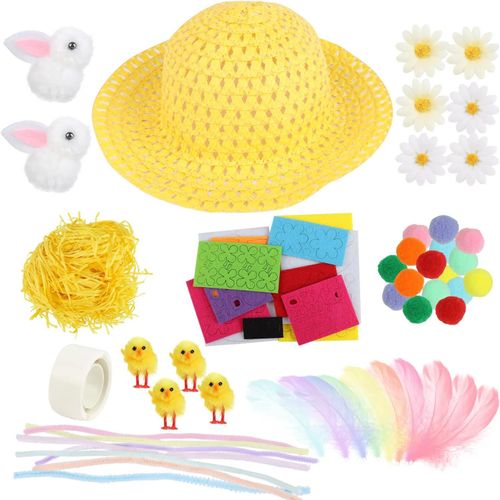 Suloli Kit De Décorations De Bonnets De Pâques À Décorer Pour Créer Votre Propre Bonnet De Pâques Pour Enfants (Bleu)