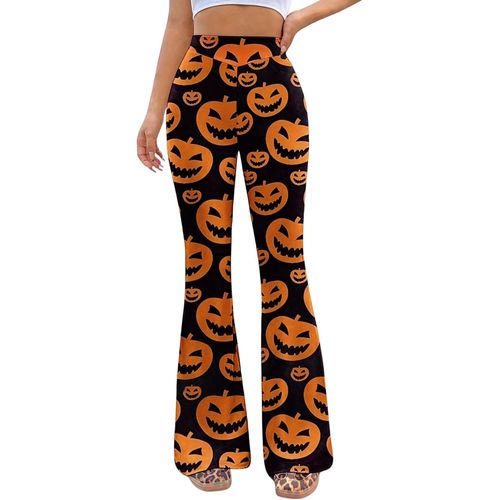 Pantalon Évasé Fantôme Citrouille Femme ¿ Halloween Costume De Festival Legging Évasés Élastiques Sexy Taille Haute Pour Sport Deguisement Yoga