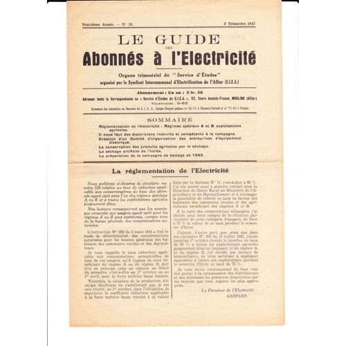 Le Guide Des Abonnés À L'electricité N° 35 3° Trimestre 1942