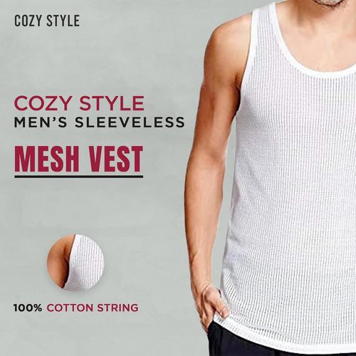Gilet Sans Manches En Maille Pour Homme, Blanc Airtex - Haut En Résille, 100 % Coton, Gilets Confortables Et De Sport, Blanc, Xl