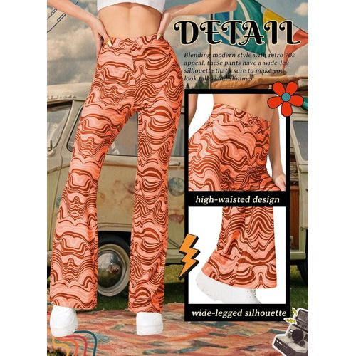 Mode Fluide Pantalon Femme - Taille Haute Elastique Yoga Leggings Chic Et Elegant Hippie Deguisement Sport Vetement Disco Vetement Festival Outfit Tenue Annee 70