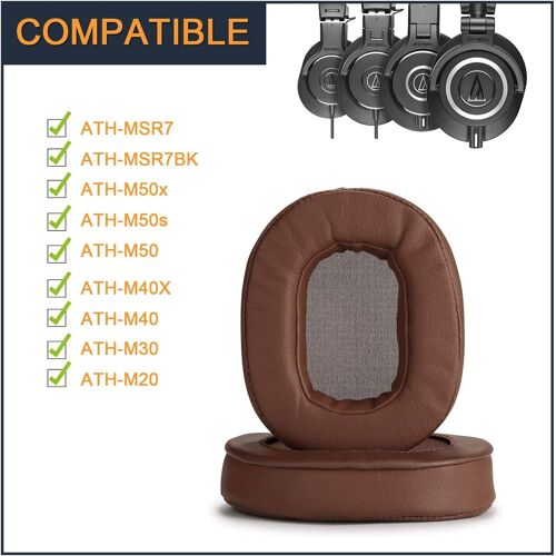 KALANKA-Lot de 2 coussinets de rechange en mousse à mémoire de forme pour casque sans fil Bluetooth Audio-Technica ATH-MSR7 M50X M20 M40 M40X Marron