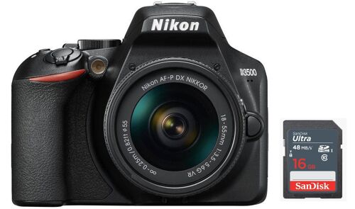 NIKON D3500 reflex 24.2 mpix + objectif KIT AF-P 18-55mm F3.5-5.6G VR + Sac + SD 16Go