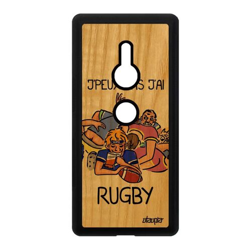 Coque en bois silicone Sony Xperia XZ2 jpeux pas j'ai rugby Bleu gel smartphone