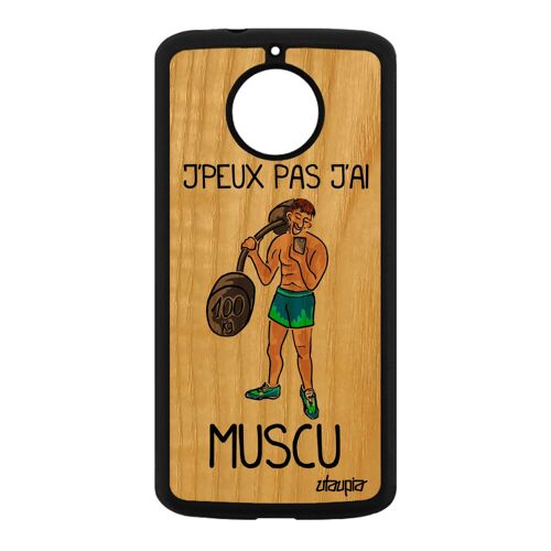 Coque silicone pour Motorola Moto E4 Plus bois j'peux pas j'ai muscu humour Bleu