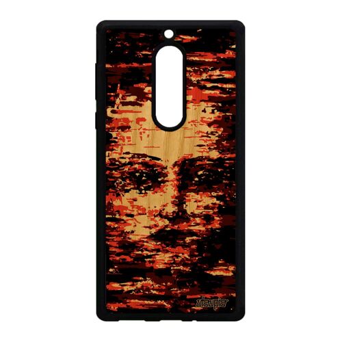 Coque Bois Nokia 5 Silicone Portrait Antichoc Artistique Rouge Solide Femme Art