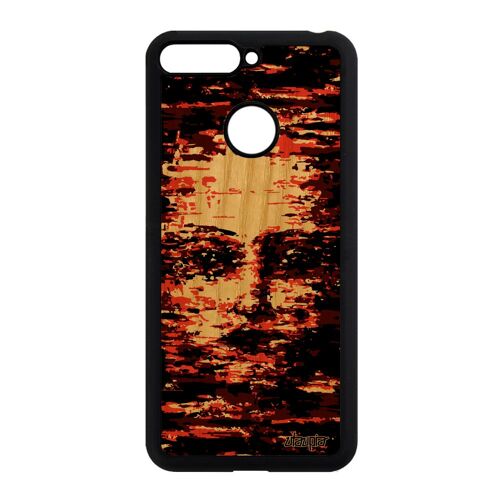 Coque Bois Honor 7a Silicone Portrait Ephemere Rouge Visage Artistique Noir Vrai