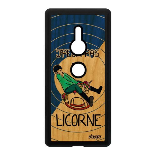Coque pour Sony Xperia XZ2 vrai bois silicone j'peux pas j'ai licorne Bleu texte