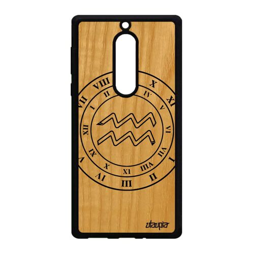 Coque bois silicone pour Nokia 5 Signe astrologique verseau housse Noir etoiles