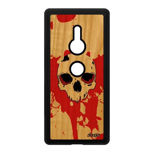 Coque bois Xperia XZ2 silicone tete de mort noir crane squelette street art Sony Xperia XZ2