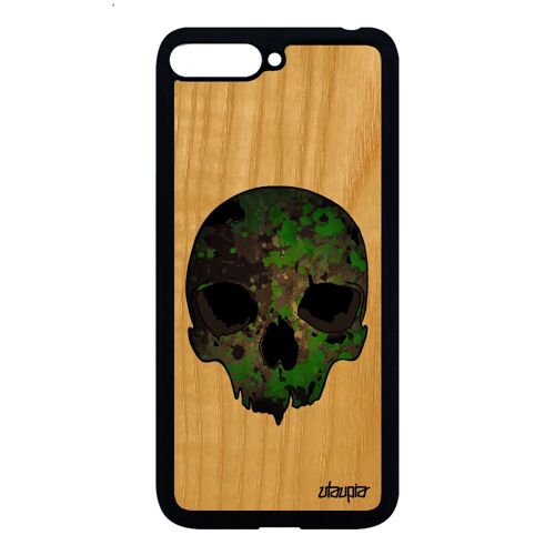 Coque Huawei Y6 2018 bois silicone tete de mort homme militaire Vert punk army a
