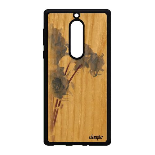 Coque Silicone Nokia 5 En Vrai Bois Bouquet De Fleurs Peinture Romantique Plante