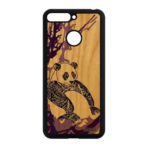 Coque bois silicone pour Honor 7A panda dessin Violet couleur tribal azteque de