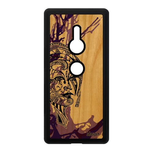 Coque femme pour Sony Xperia XZ2 bois silicone fille art etui tribal Violet noir