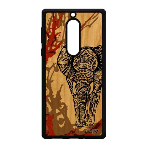 Coque Bois Naturel Silicone Nokia 5 Elephant Dessin Animal Motif Ganesh Rigide A