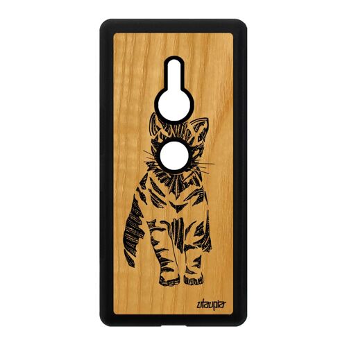 Coque chat Sony Xperia XZ2 en bois silicone femme Noir felin personnalisé tribal