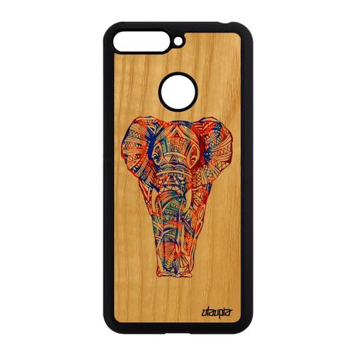 Coque silicone Honor 7A vrai bois elephant telephone Bleu animaux pastel solide