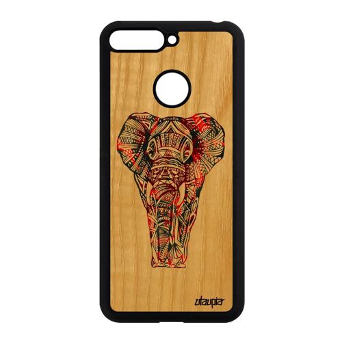 Coque Silicone Pour Honor 7a Bois Veritable Elephant Animal Portable Ethnique De
