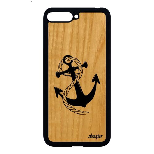 Coque Silicone Huawei Y6 2018 Bois Ancre Case Rayé Marinière Marine Corde Noir A