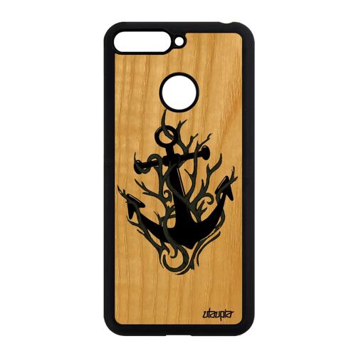 Coque Silicone Pour Honor 7a En Bois Ancre Telephone Flamme Mobile De Protection