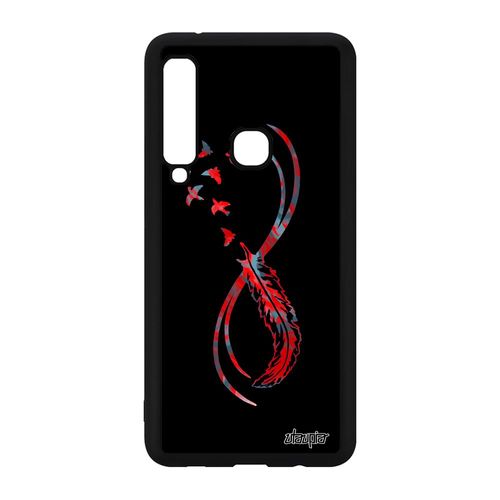 Coque Silicone Samsung Galaxy A9 2018 Infini Rouge Design Plume Alu Multicolore