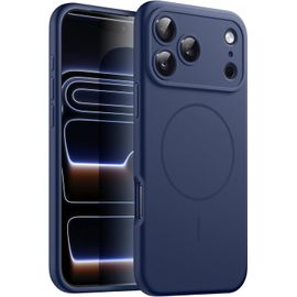 Coque Silicone Magnétique Pour Iphone 17 Pro Max 6,9 Pouces, Compatible Avec Magsafe, Toucher Doux Soyeux, Étui Housse Absorbant Les Chocs Avec Protection L'objectif Caméra (Bleu Foncé)