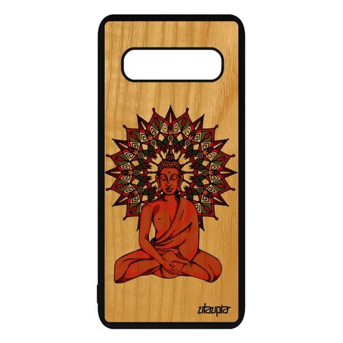 Coque S10 bois silicone bouddha Marron antichoc image mandala de Samsung Galaxy S10