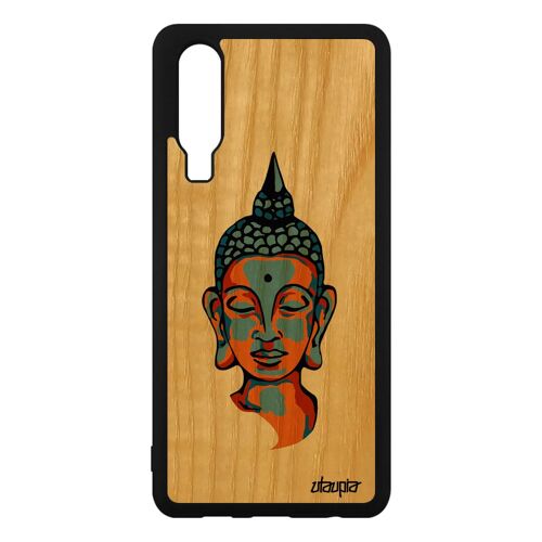 Coque pour Huawei P30 en bois silicone bouddha etui Orange mobile pochoir solide