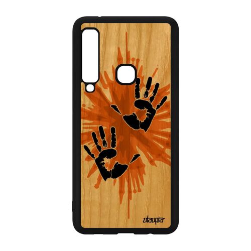 Coque Bois Main Samsung A9 2018 Silicone Empreinte Orange Noir Telephone Samsung Galaxy A9 2018